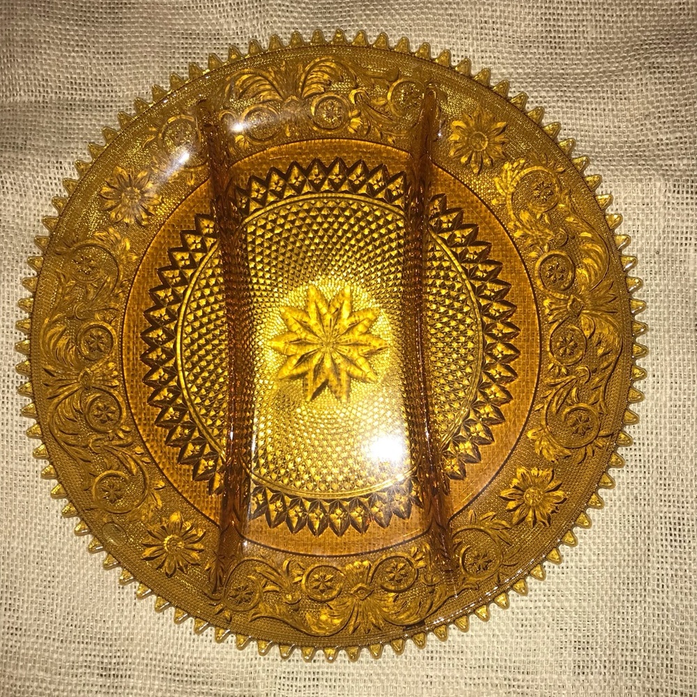 Vintage Tiara Glass Divided 12” Serving Platter Sawtooth Rim Sandwich Pattern